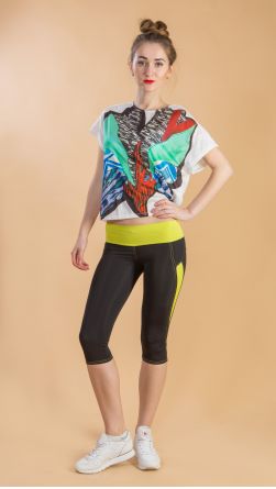 Спортивные леггинсы расшитые, со вставкой, цвет: черные с желтым