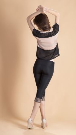 Легинсы бежевый гипюр, цвет: черный