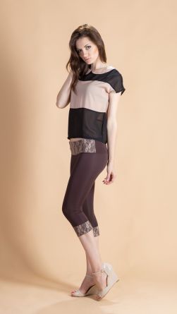 Легинсы бежевый гипюр, цвет: коричневый