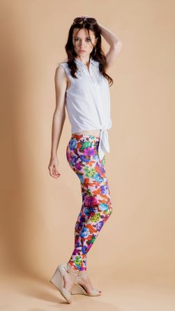 Лосины с цветочками, цвет: темно-розовый