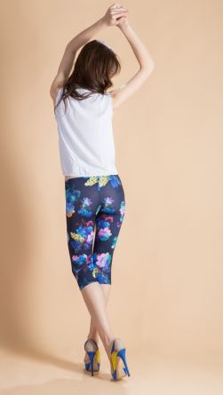 Легинсы с цветочками, цвет: темно-синий