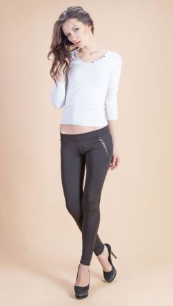 Лосины средняя посадка, кожа, цвет: 