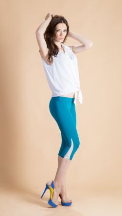 Легинсы гипюровая вставка, цвет: бирюзовый 